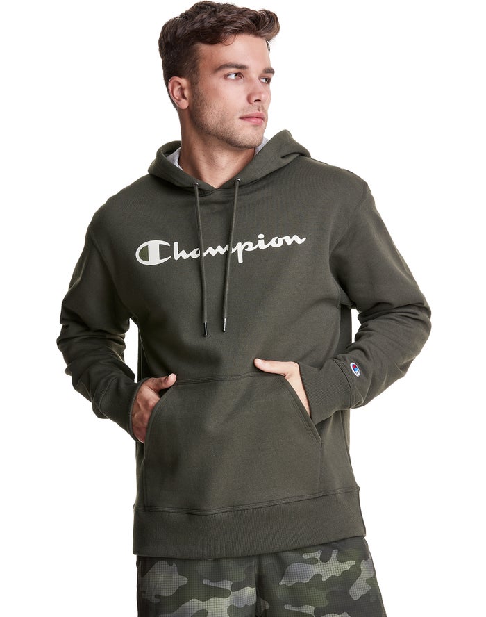 Hanorac Cu Gluga Champion Powerblend Fleece Script Logo Barbati Verzi Inchis - Romania DIJSMWQ-87